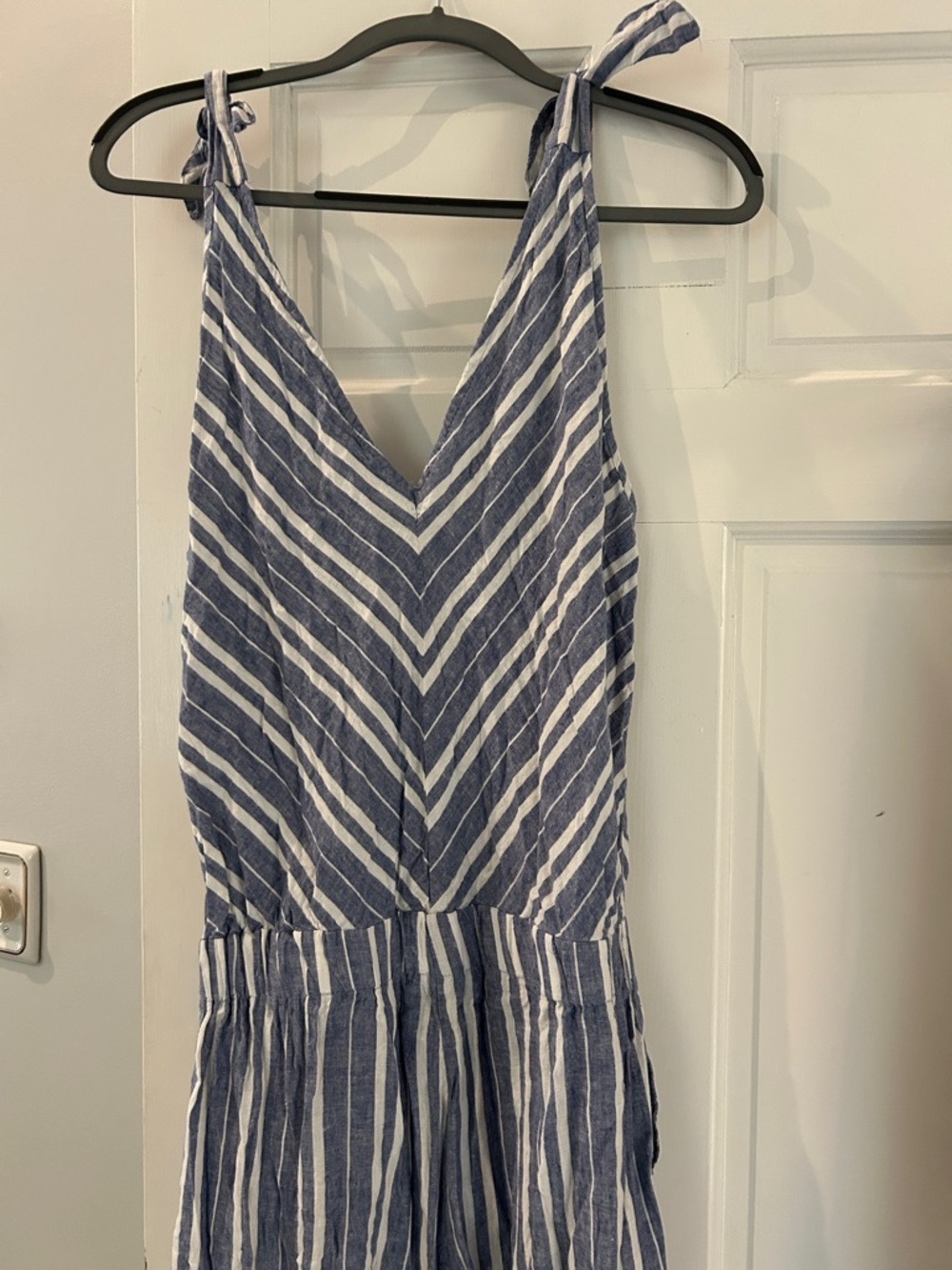 Blue and White Striped Tie-Shoulder Jumpsuit